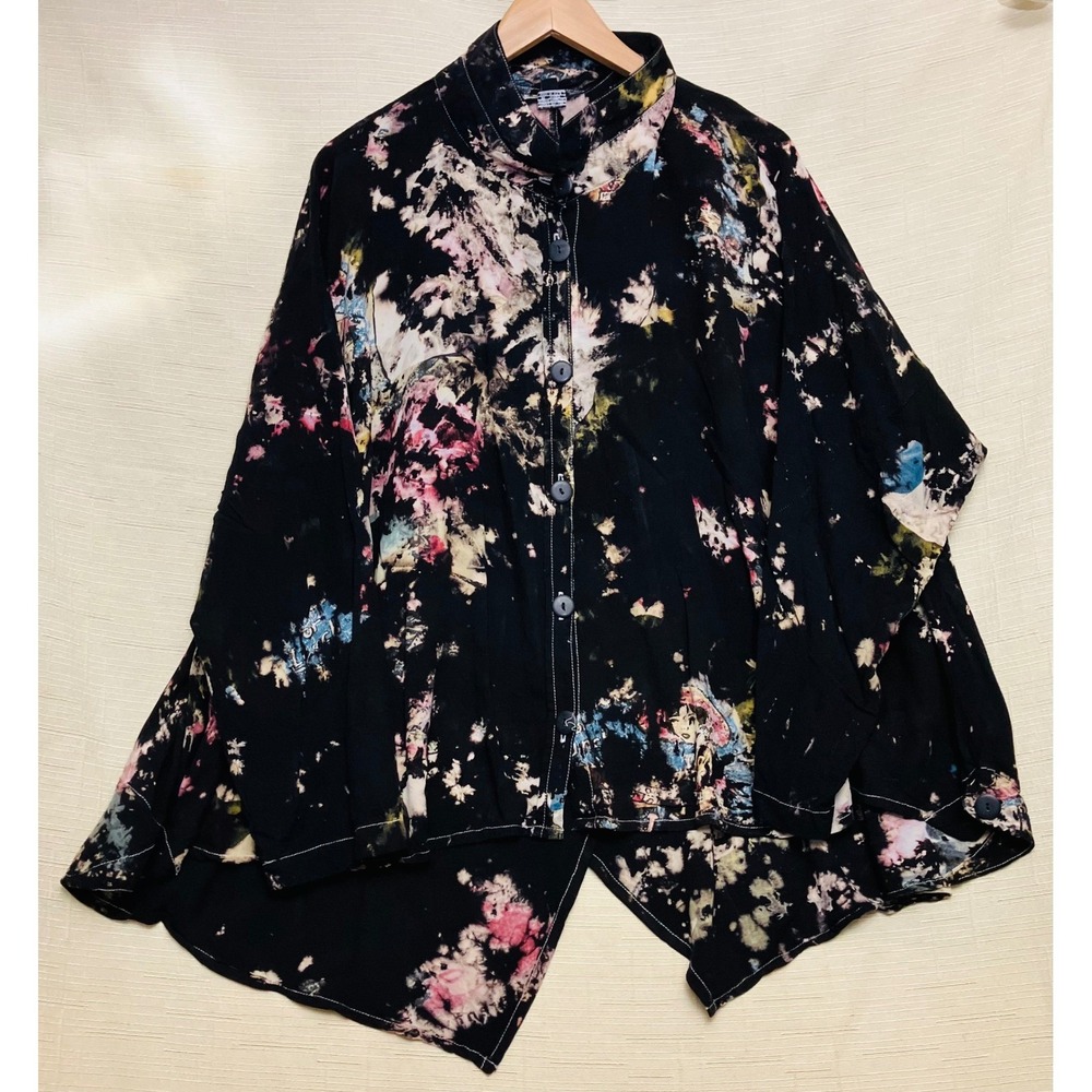 Dress To Kill Button Down Shirt Womens OS Black Multi Excellent Tie Dye Oversize